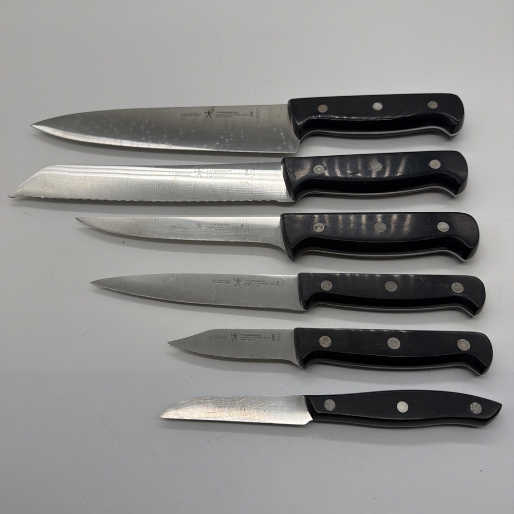 J.A. Henckels International Lot of 6 Knives Stainless Chef Paring Serrated Bread